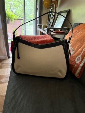 Canvas Shoulder Bag with Black Trim